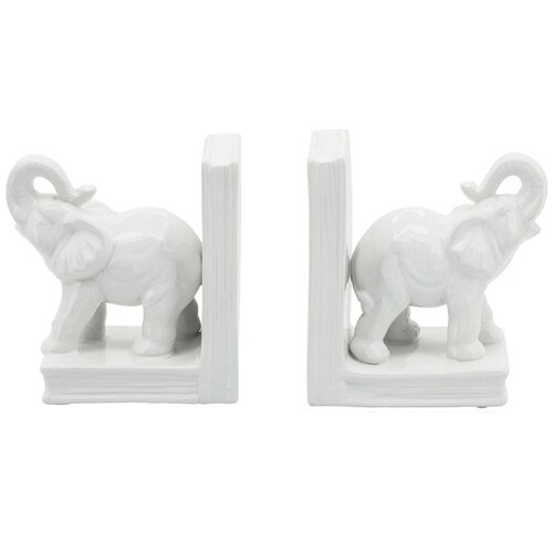 Separador Libro Elefante Cerámica Blanco Sagebrook