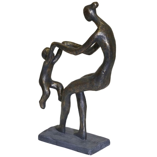 Figura Decorativa Madre e Hijo Poli Bronce