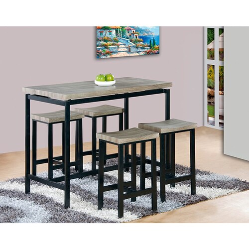 Home Nature Set de Mesa y 4 Bancos Gris Estilo Rustico