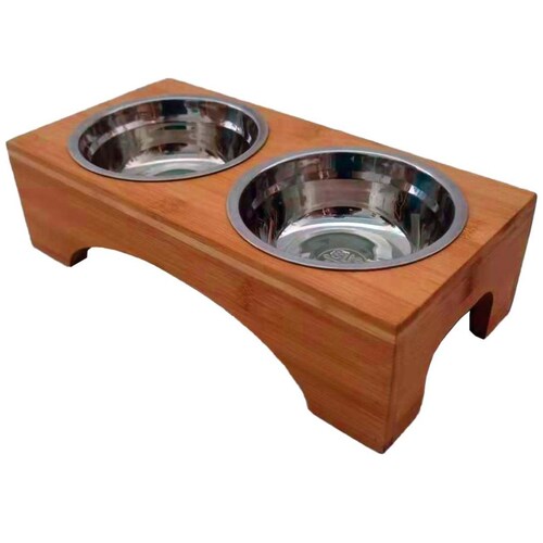Home Nature Comedero Doble de Bambú para Mascotas