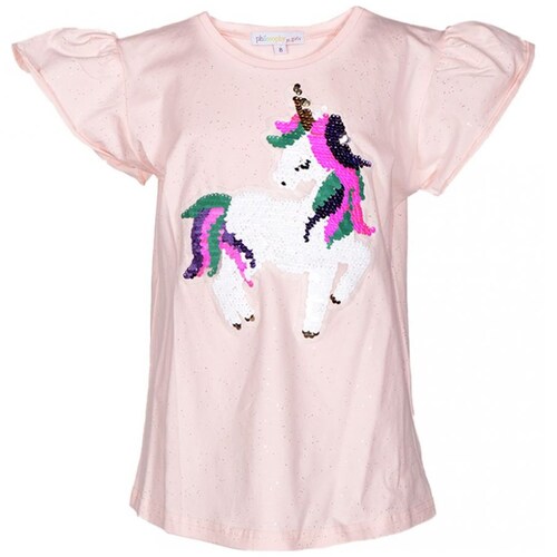 Playera Cuello Redondo Aplicación Unicornio para Niña
