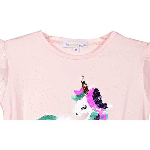 Playera Cuello Redondo Aplicación Unicornio para Niña
