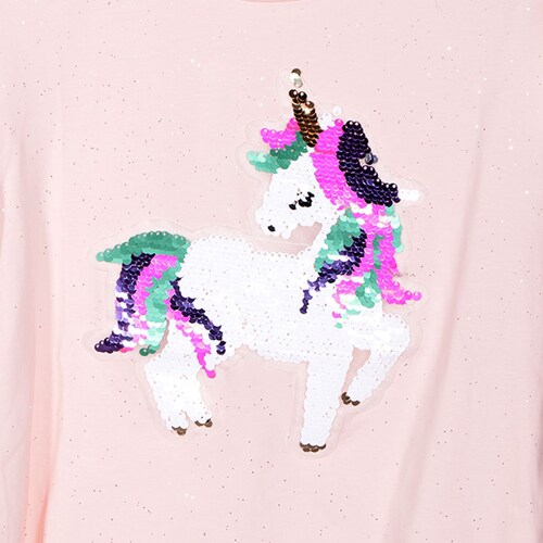 Playera Cuello Redondo Aplicación Unicornio para Niña