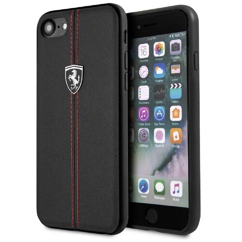 Funda Piel Ferrari Silver Logo Negra Iphone Se3  2022