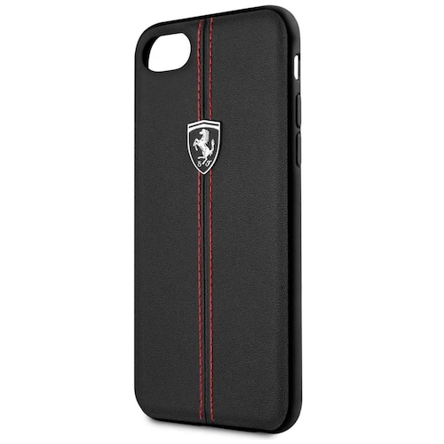 Funda Piel Ferrari Silver Logo Negra Iphone Se3  2022