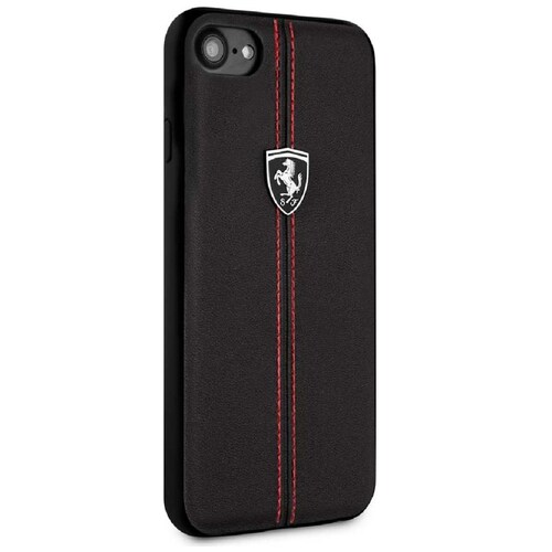 Funda Piel Ferrari Silver Logo Negra Iphone Se3  2022