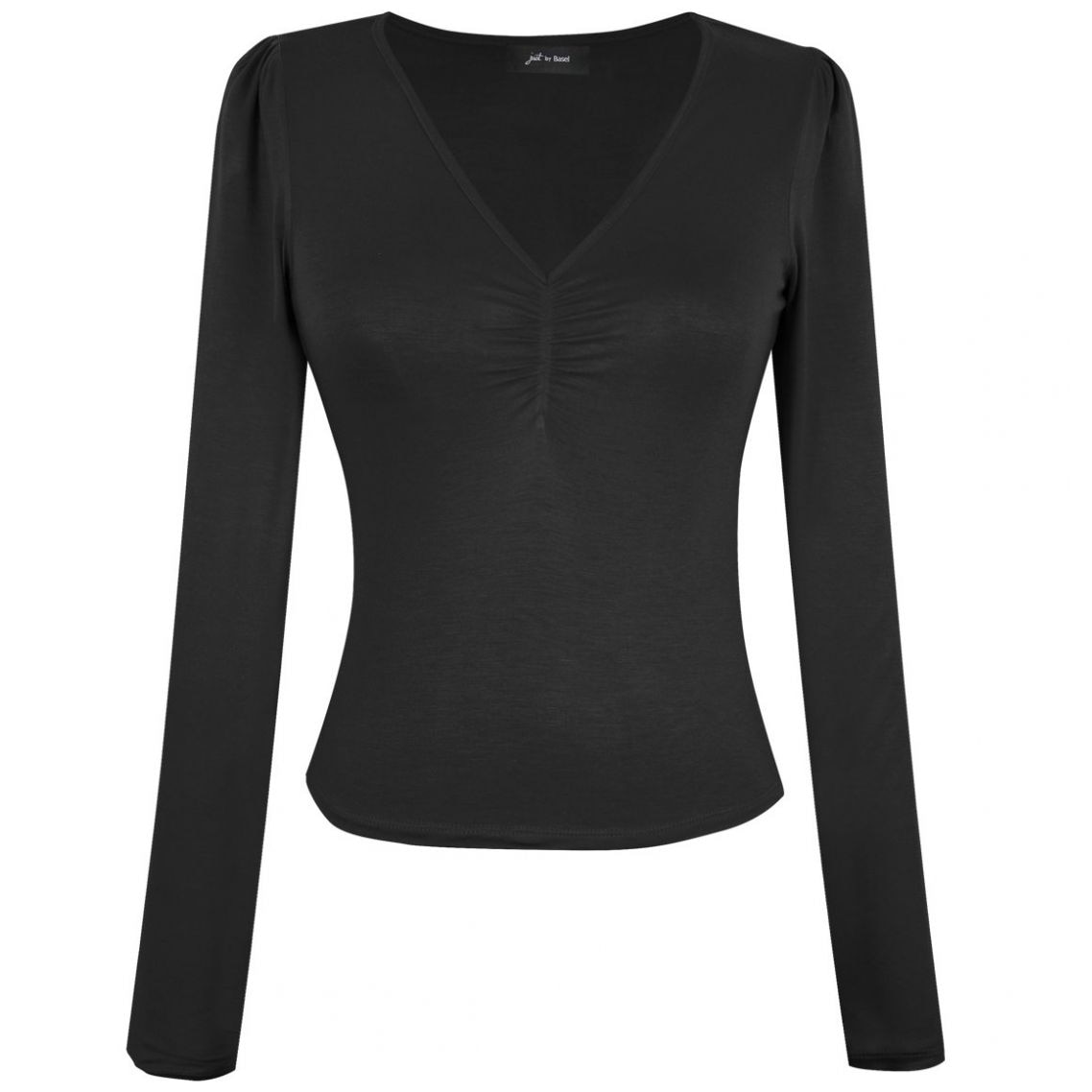 blusa negra manga larga cuello v