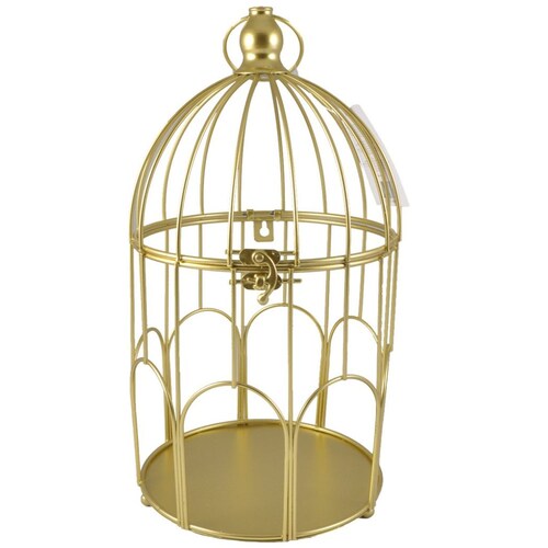 Home Nature Jaula Decorativa Mediana de Metal Color Dorado 33*19*19 Cm
