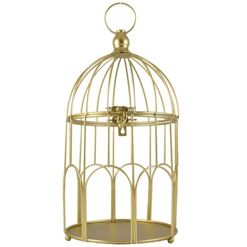Home Nature Jaula Decorativa Mediana de Metal Color Dorado 33*19*19 Cm