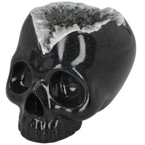 Figura Decorativa de Craneo Negro con Amatista Negro 22 Cm Halloween