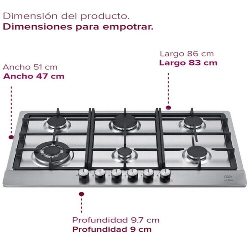 Parrilla Acero Inoxidable Gas 6 Quemadores Avera
