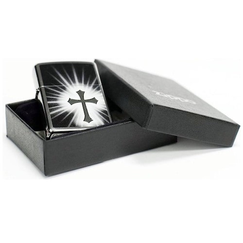 Encendedor Zippo con Imagen de Cruz y Resplandor