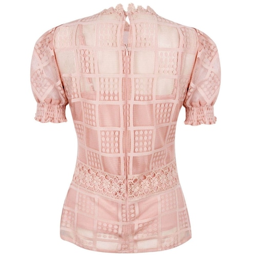 Blusa Elle Manga Corta Globo Cuello Redondo Diseño Encaje  para Mujer