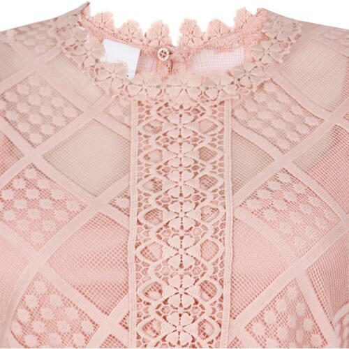 Blusa Elle Manga Corta Globo Cuello Redondo Diseño Encaje  para Mujer