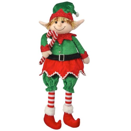 Duende Navideño Sentado Rojo Y Verde 60 Cm