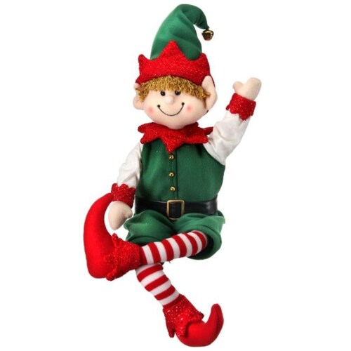 Duende Navideño Sentado Rojo Y Verde 70 Cm