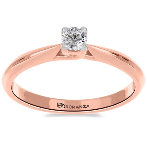 Solitario Oro Rosa 14K y 0.17 Ct Diamante Romanza