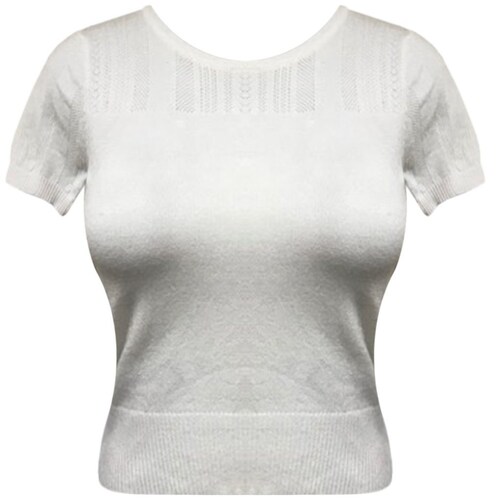Blusa Uk Manga Corta Cuello Redondo Diseño Tejido de Punto