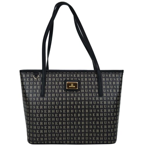 Bolsa Huser Monograma Sintético Tipo Tote Negro Mod. Aay2107220-1Ne.