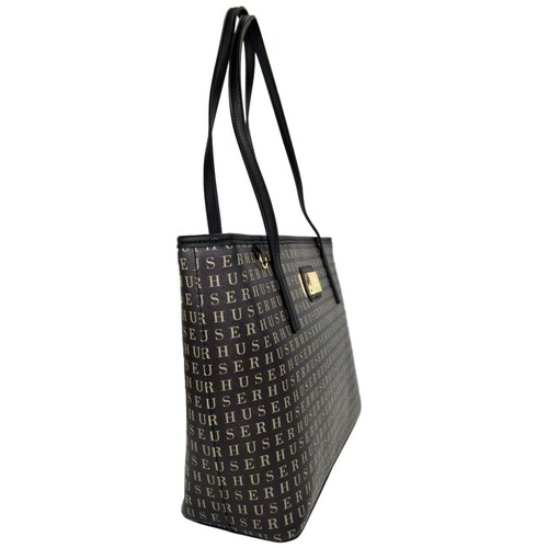 Bolsa Huser Monograma Sintético Tipo Tote Negro Mod. Aay2107220-1Ne.
