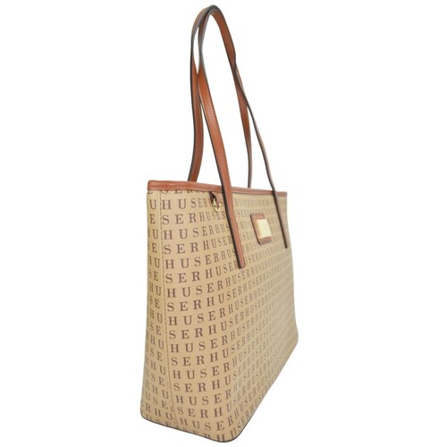 Bolsa Huser Monograma Sintético Tipo Tote Cappuccino Mod. Aay2107220-1Cap.