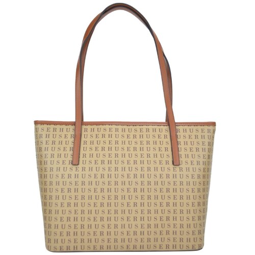 Bolsa Huser Monograma Sintético Tipo Tote Cappuccino Mod. Aay2107220-1Cap.