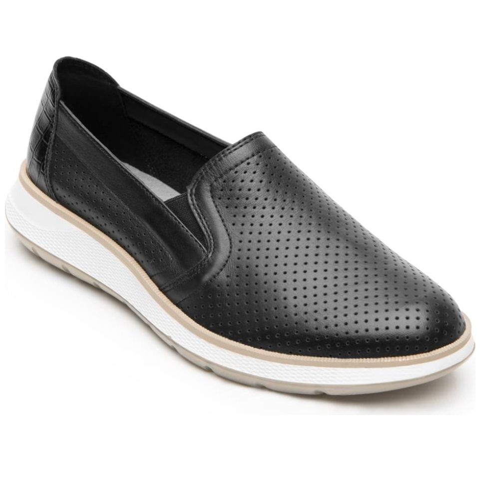 Slip On para Dama con Piel Extra Suave Perforado Color Negro Flexi