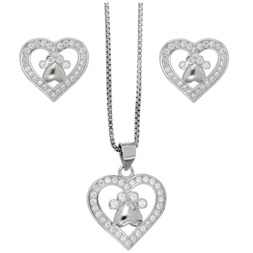 Juego Aretes Y Dije con Cadena Corazón en Plata 925 Farfalla Bonetti
