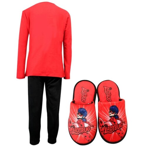 Pijama Playera Manga Larga, Pantalón Y Pantufla con Estampado Lady Bug para Niña