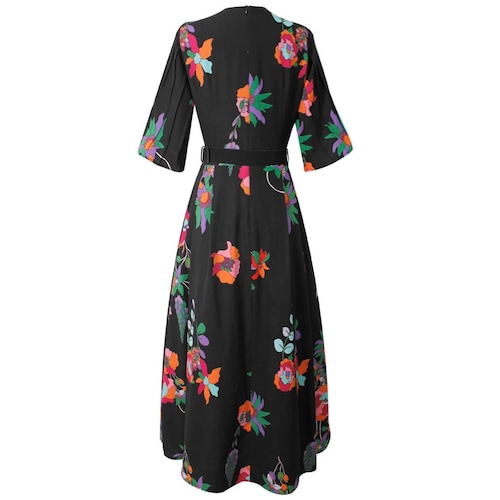 Vestido Basel Manga 3/4 Cuello Redondo Diseño Estampado Floral