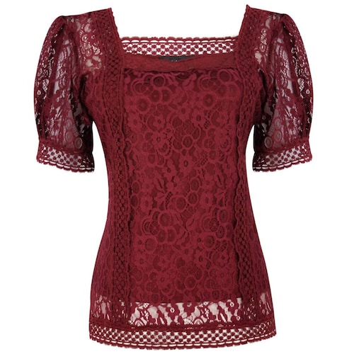 Blusa Just By Basel Manga Corta Cuello Cuadrado Diseño de Encaje
