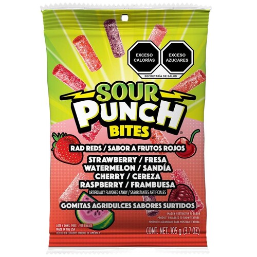 Gomitas Agridulces Sabores Surtidos Sour Punch Rad Reds Bites American Licorice 105 G.
