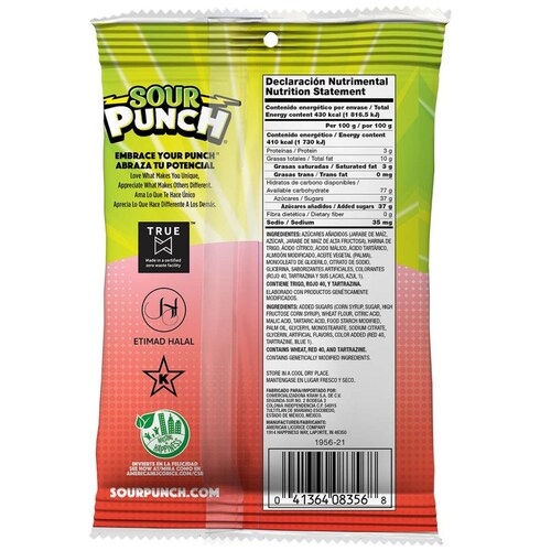 Gomitas Agridulces Sabores Surtidos Sour Punch Rad Reds Bites American Licorice 105 G.