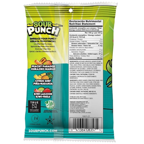 Gomitas Agridulces Sabores Tropicales Sour Punch American Licorice 105 G.