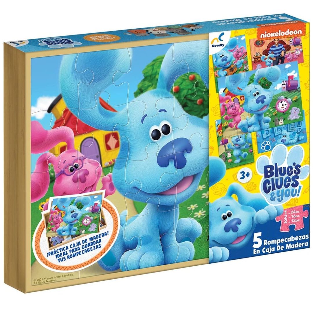 Rompecabezas 5 en 1 Pistas de Blues Clues Caja de Madera Novelty