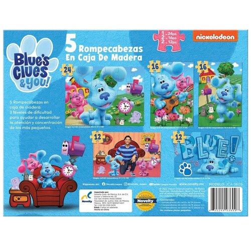 Rompecabezas 5 en 1 Pistas de Blues Clues Caja de Madera Novelty