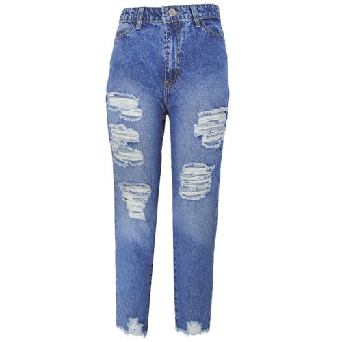Jeans Mom Fit Cintura Alta Destruc Mussa