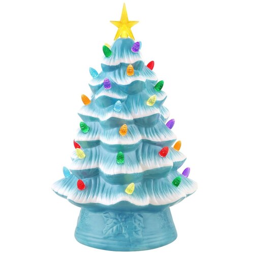 Pino Nostálgico de Cerámica Azul con Luces 30 Cm Mr. Christmas