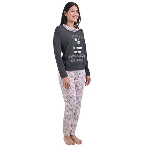 Pijama Playera Manga Larga Ranas Y Pantalon para Mujer