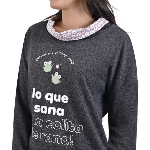 Pijama Playera Manga Larga Ranas Y Pantalon para Mujer