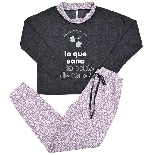 Pijama Playera Manga Larga Ranas Y Pantalon para Mujer
