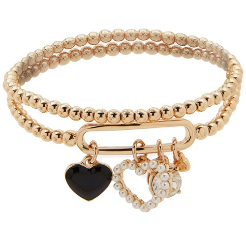 Box Set Pulsera Nine West Color Dorado, Detalle de Corazón Pavé e Imitación Perla