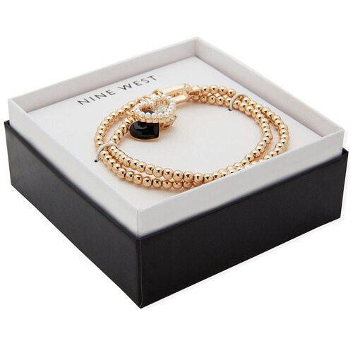 Box Set Pulsera Nine West Color Dorado, Detalle de Corazón Pavé e Imitación Perla