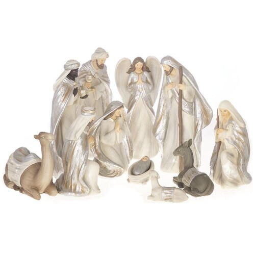 Nacimiento Blanco Y Plata Set de 11 Piezas 24 Cm Gto