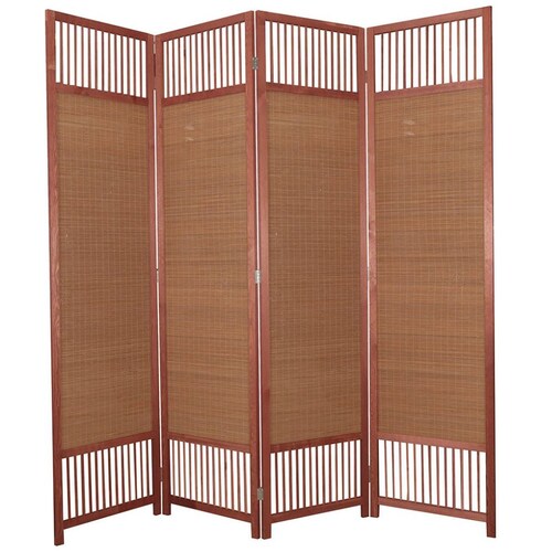 Home Nature Biombo de Madera y Marco de Metal Café  4 Paneles 180*45 Cm Natural
