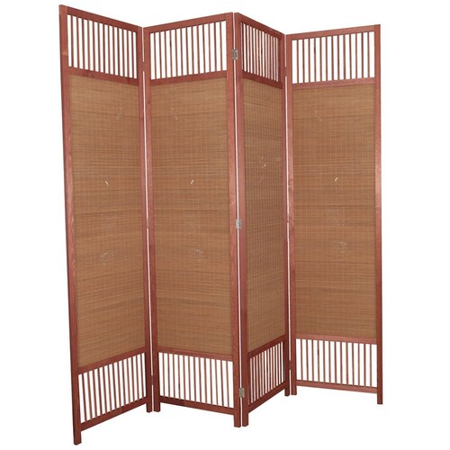 Home Nature Biombo de Madera y Marco de Metal Café  4 Paneles 180*45 Cm Natural