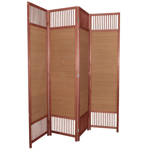 Home Nature Biombo de Madera y Marco de Metal Café  4 Paneles 180*45 Cm Natural