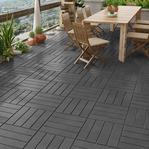 Piso para Jardín Modular Deck Gris Tipo Madera 30X30 Cm  Deco Pvc