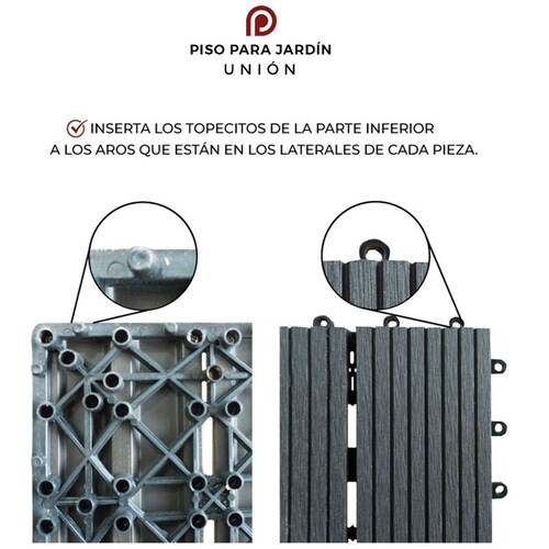 Piso para Jardín Modular Deck Ladrillo Tipo Madera 30X30 Cm Deco Pvc