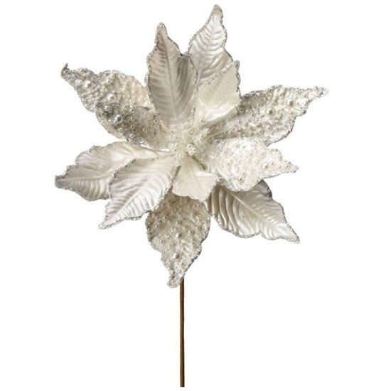 Flor Artificial de Nochebuena Color Perla con Blanco 55 Cm